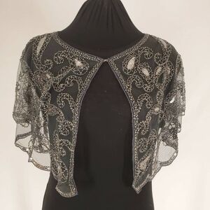 SILVER LINING- Antique silver sequin beaded capelet shrug